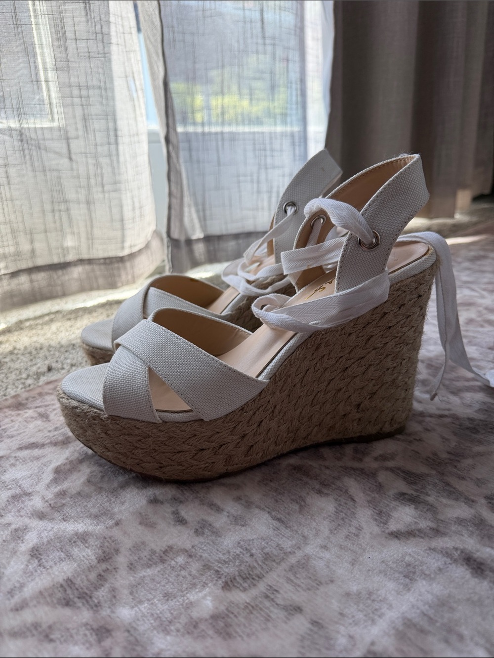 Lulu's White Canvas Espadrille Wedge Sandals